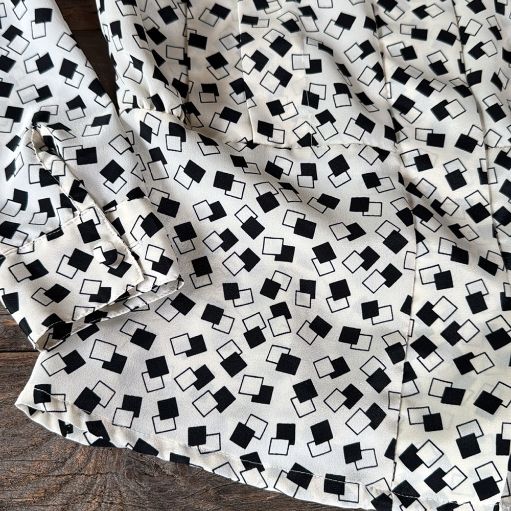 Vintage Worthington peplum button-down top ivory/black geometric EUC SMALL - Picture 7 of 12
